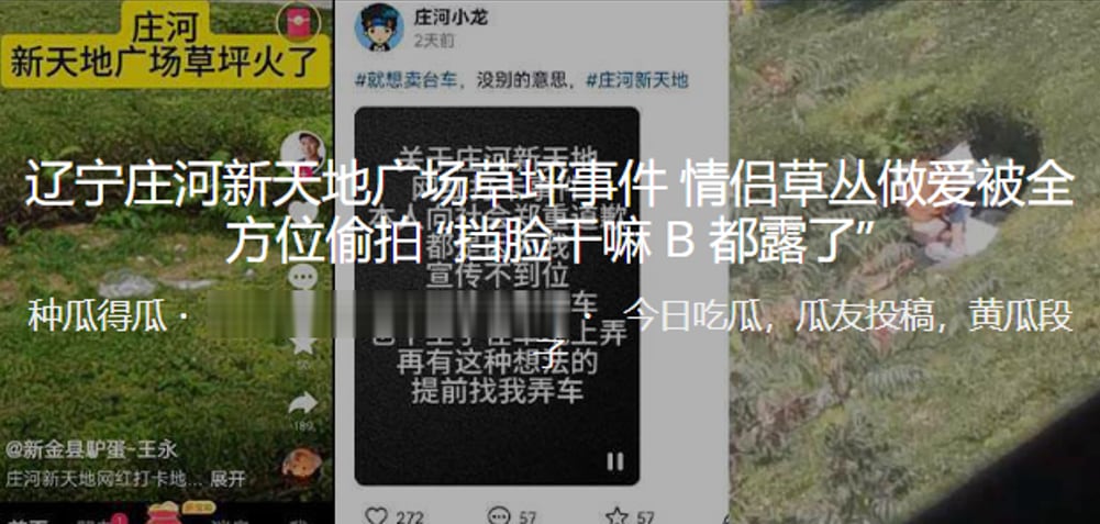 辽宁庄河新天地广场草坪事件情侣草丛做爱被全方位偷拍.挡脸干嘛B都露了